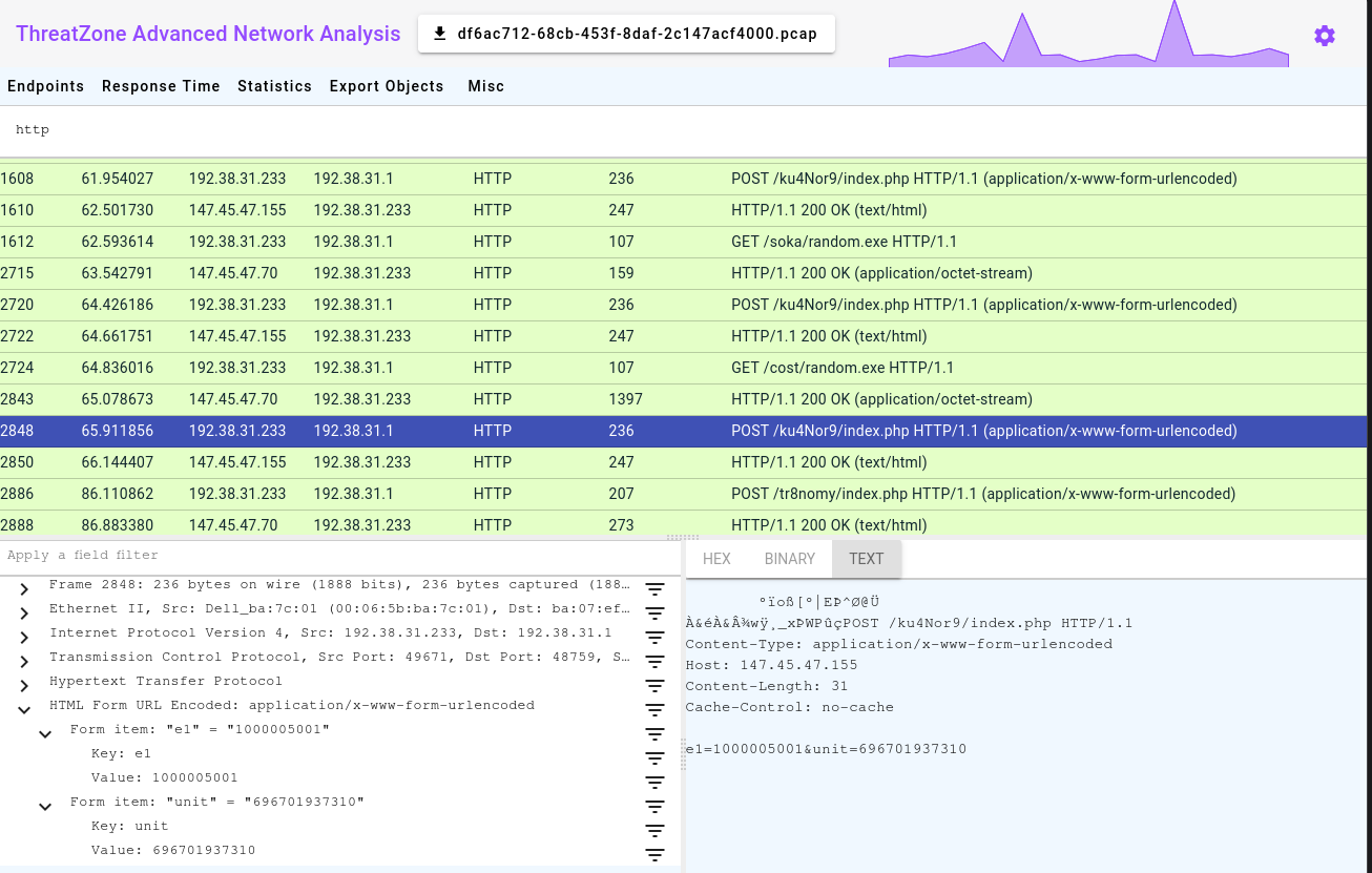 Figure 2. Amadey Stealer C2 Traffic Sample