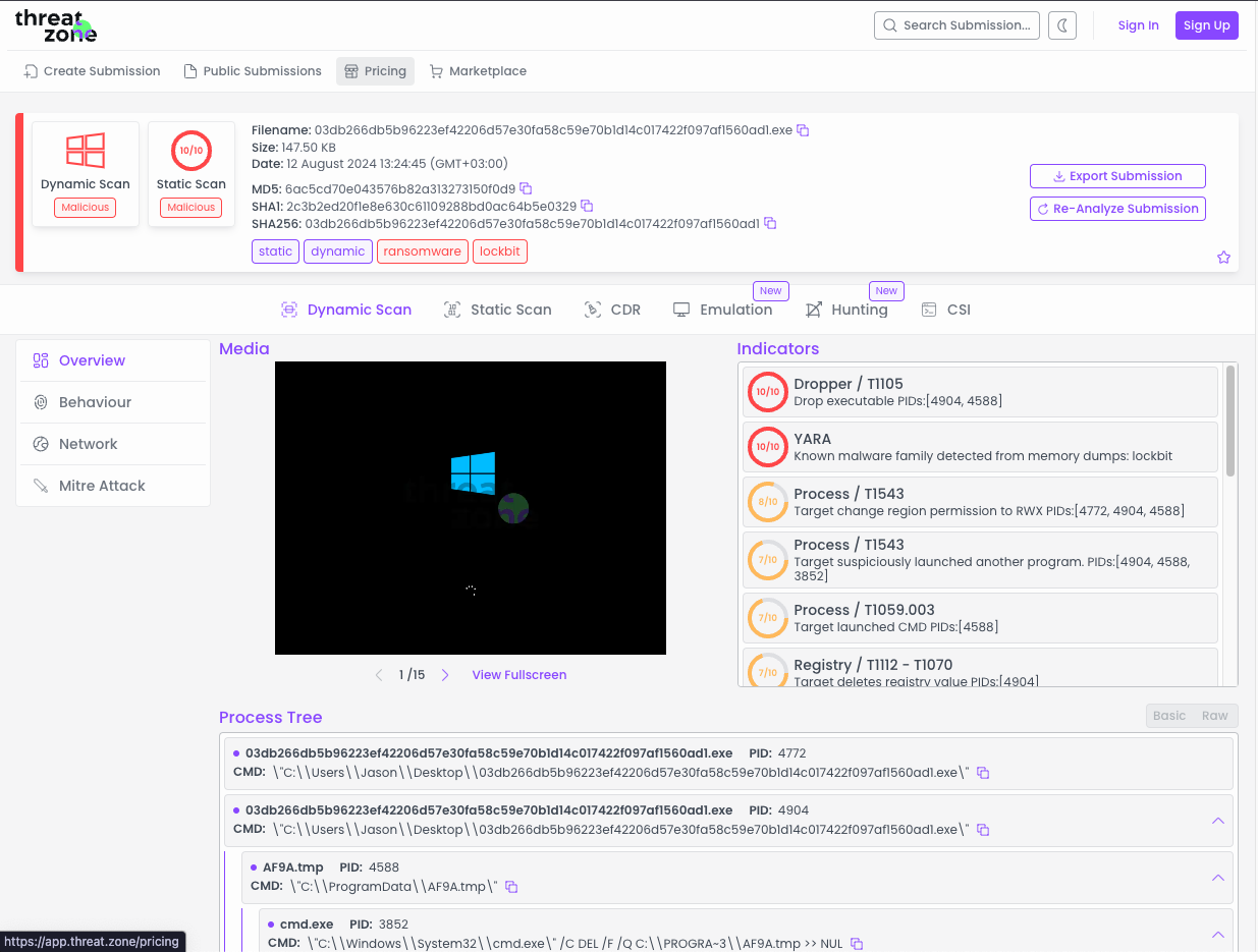 Detailed static and dynamic analysis of LockBit 3.0 sample see sample